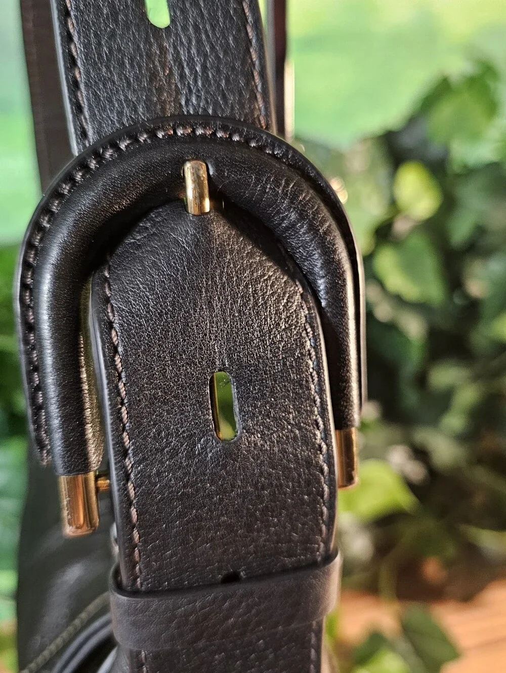 Rare Fossil Black Cowhide Leather Crescent Shoulder Bag Brass Hardware